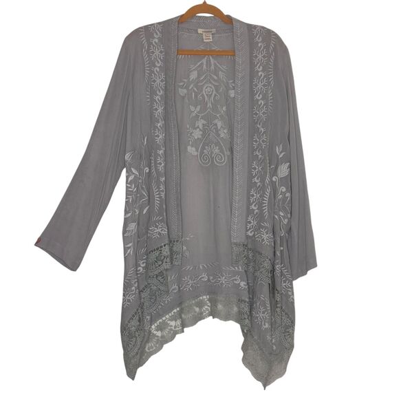 Sundance Embroidered Lace Open Front Cardigan Woven Layer Gray Blue S - Picture 1 of 8